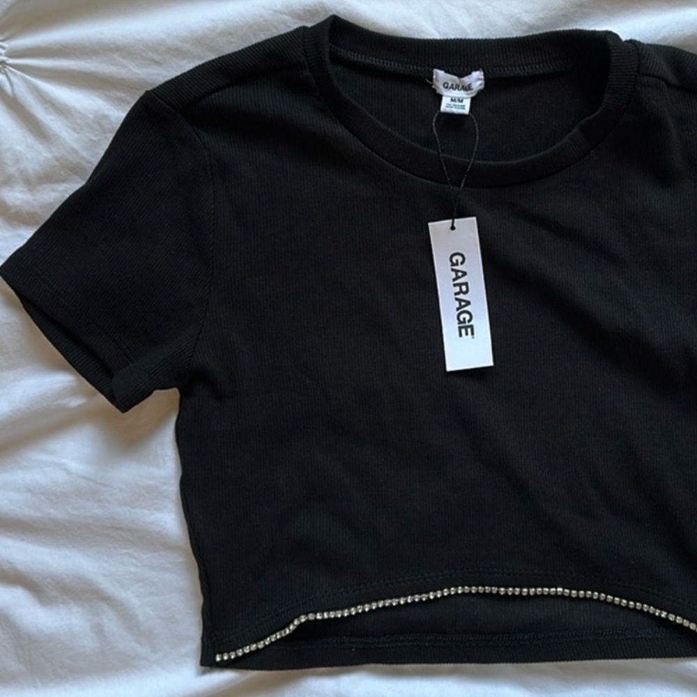 NWT cropped baby tee with rhinestone gems